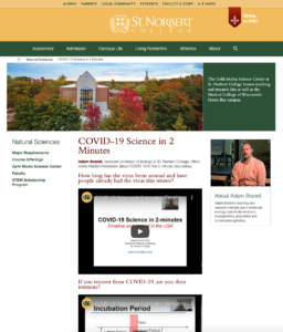 screenshot of SNC website with COVID-19 science videos